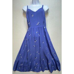 Old Navy Womens Fit & Flare Cami Midi Dress Smocked Back Sz S Blue White Flowers